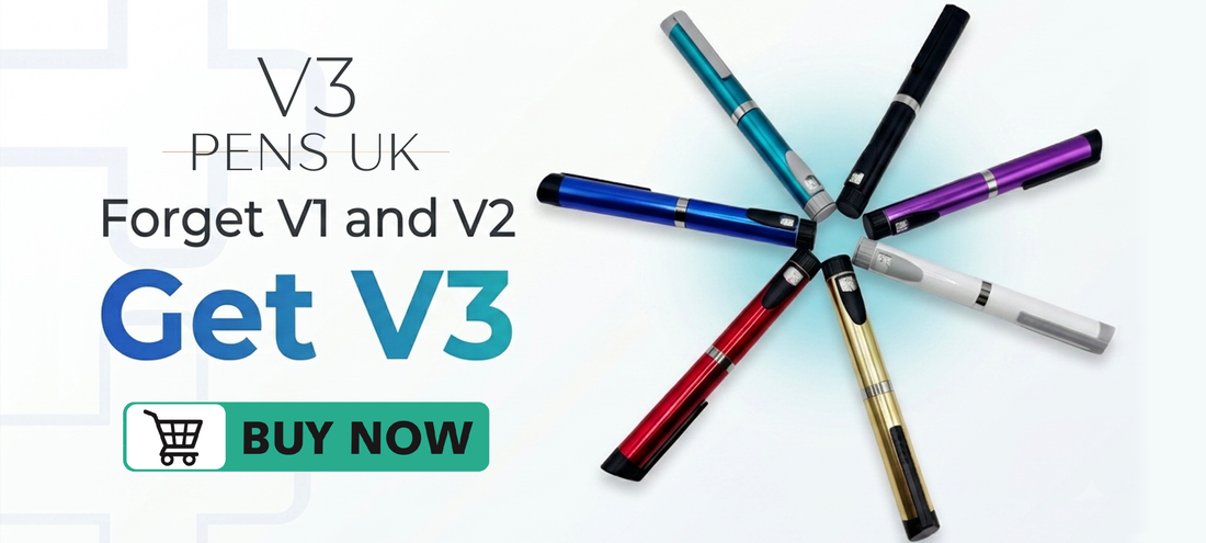 V1 vs V2 vs V3 reusable pen comparison, evolution of build quality and design across three generations of pen devices, UK stock