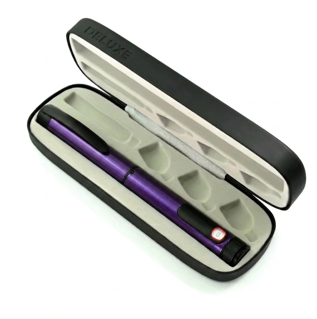 V3 deluxe case and reusable pen in black purple